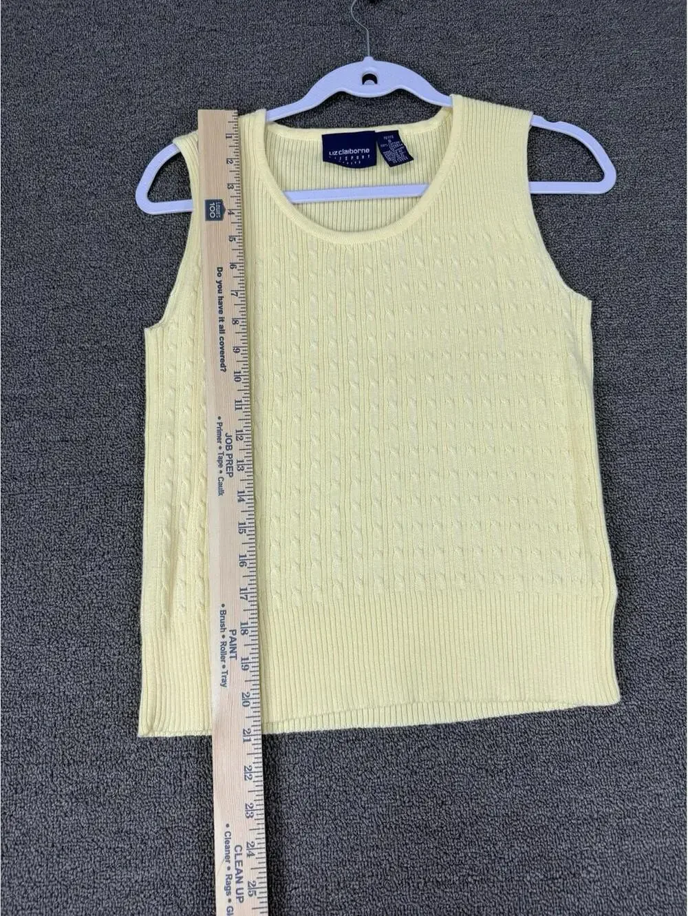 Vintage Liz Sport Womens  S Lemon Yellow Cable Knit Tank Office Preppy Heritage - Picture 4 of 4